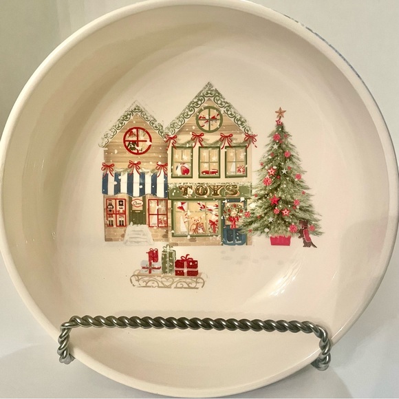 Pier 1  Xmas Village Scenes 8” Bowls Toy Store Christmas Ironstone Set of 2 - Picture 5 of 9